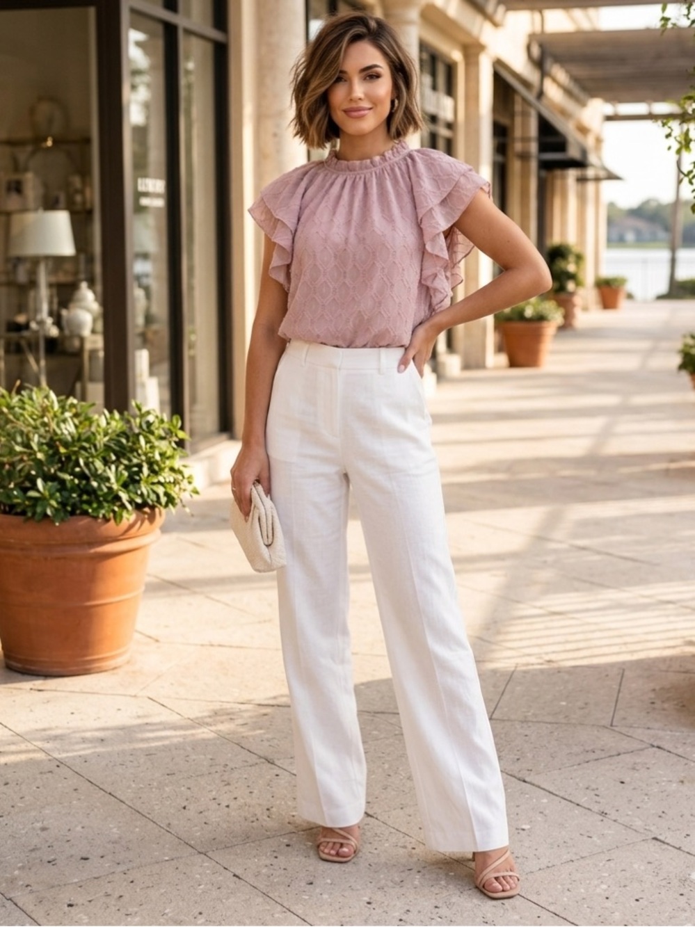 LOFT Lightweight Flutter Sleeve Blouse in Rose - Picture 2 of 11